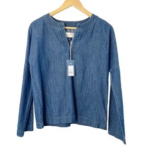 Dark Blue Chambray Denim Jean Top V-Neck Universal Thread Size XS